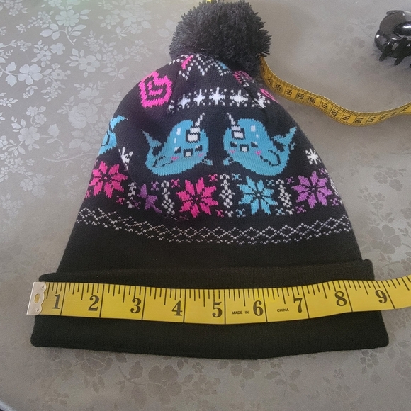 Loungefly Narwhal Fair Isle Pom Beanie Hat Black Winter Hat - Picture 5 of 7